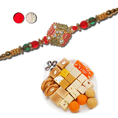 "Rakhi - FR- 8170 A (Single Rakhi), 500gms of Assorted Sweets - Click here to View more details about this Product